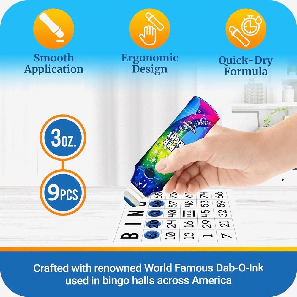 Dab-O-Ink Super Bright neon green bingo dauber enhances readability on cards