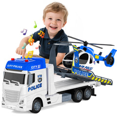 DADAPALS 21.2 inch semi police truck with helicopter for imaginative rescue play