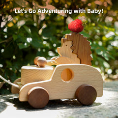 DadCarved Hedgehog pull-along toy ergonomic hedgehog shape for safe, engaging play.
