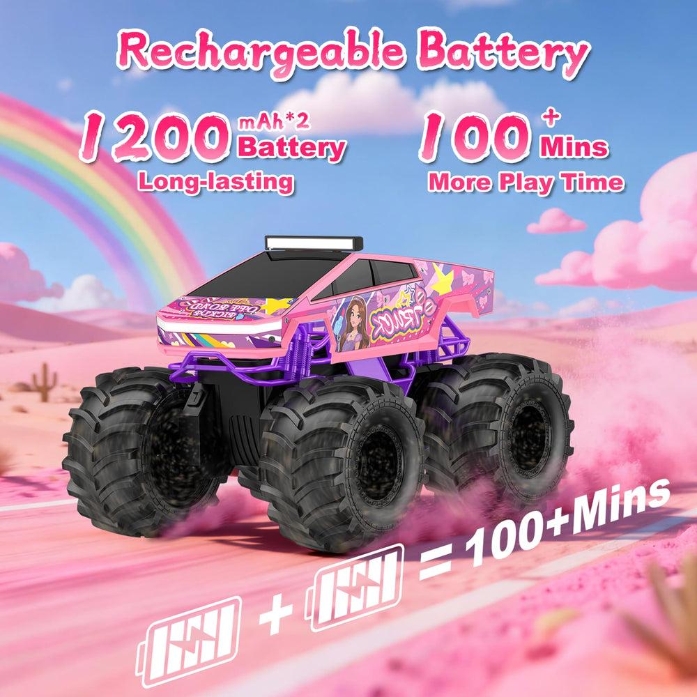 Dafotil LED-lit pink monster car at dusk for visibility