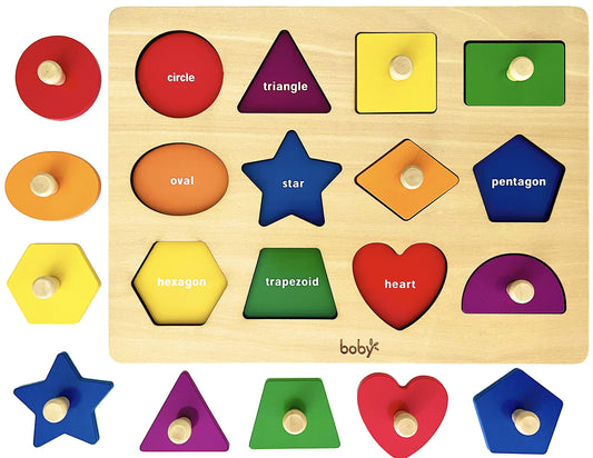 Dailyfunn Montessori shape peg puzzle with 12 pieces helps color and shape recognition.