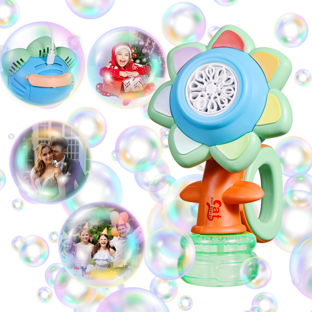 Dali Energy Cat Sunflower bubble machine front view with vivid lights for outdoor fun