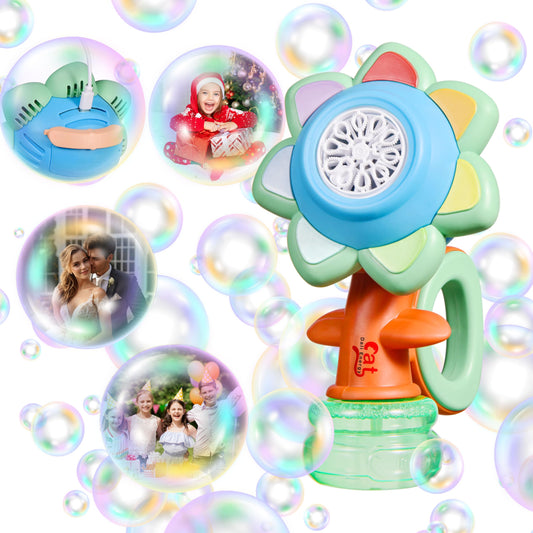 Dali Energy Cat Sunflower bubble machine front view with vivid lights for outdoor fun