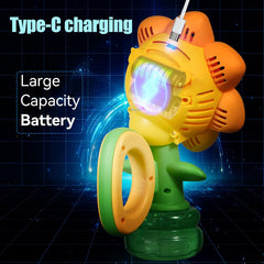 Dali Energy Cat Sunflower Bubble Machine lights up colorful bubbles at night