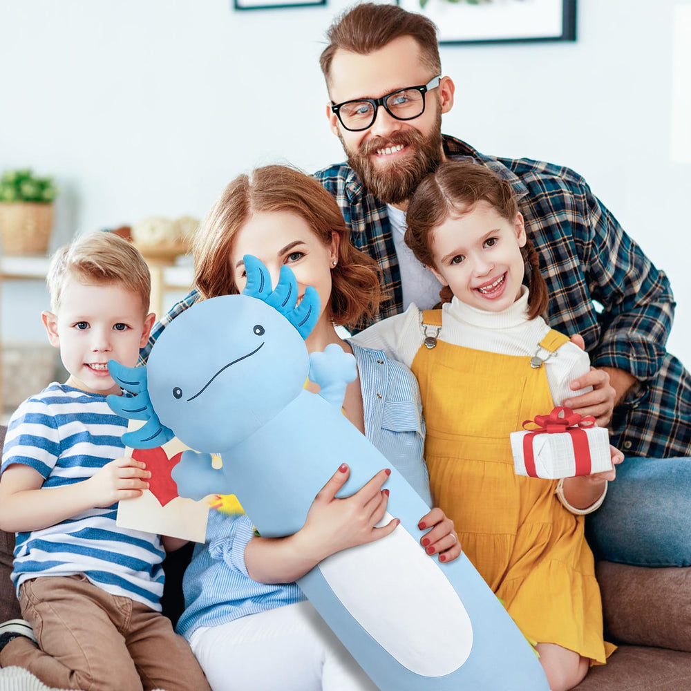 Dalmao cuddly blue axolotl soft plush enhances bedtime reading.