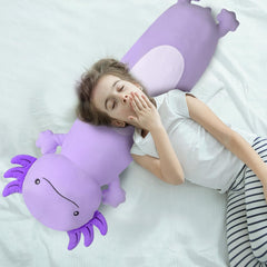 Dalmao axolotl plush lounging on couch for decor and comfort