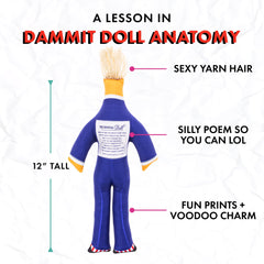 Dammit Doll 47 back poem stitching shows handmade attitude.