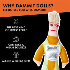 Dammit Doll Iris Awditor front poem stitched, iconic phrase ready for moments of humor.