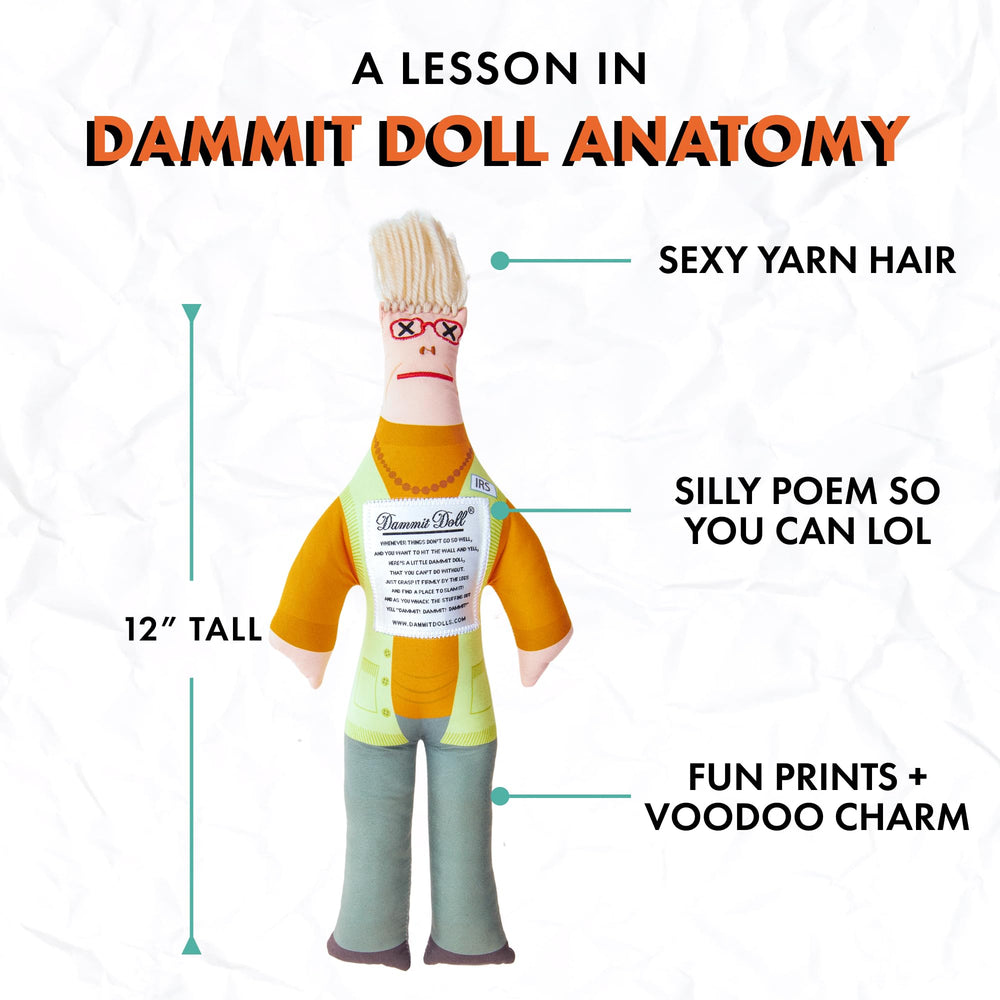 Dammit Doll Limited Edition Iris Awditor packaging signals a unique gift for tax season.