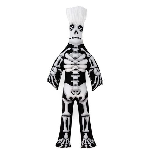 Dammit Doll limited-edition skeleton close-up, plush bones for spooky shelf decor.