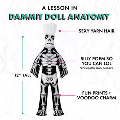 Dammit Doll soft skeleton plush offers approachable comfort during tense moments.
