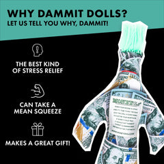 Dammit Doll is throwable and squeezable for stress relief during crunch time.