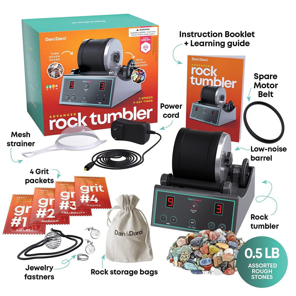Dan&Darci Advanced Rock Tumbler side panel with controls for precise tumbling.