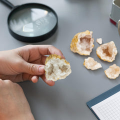 Dan&Darci Break Your Own Geodes Moroccan white geodes close-up inviting cracking.