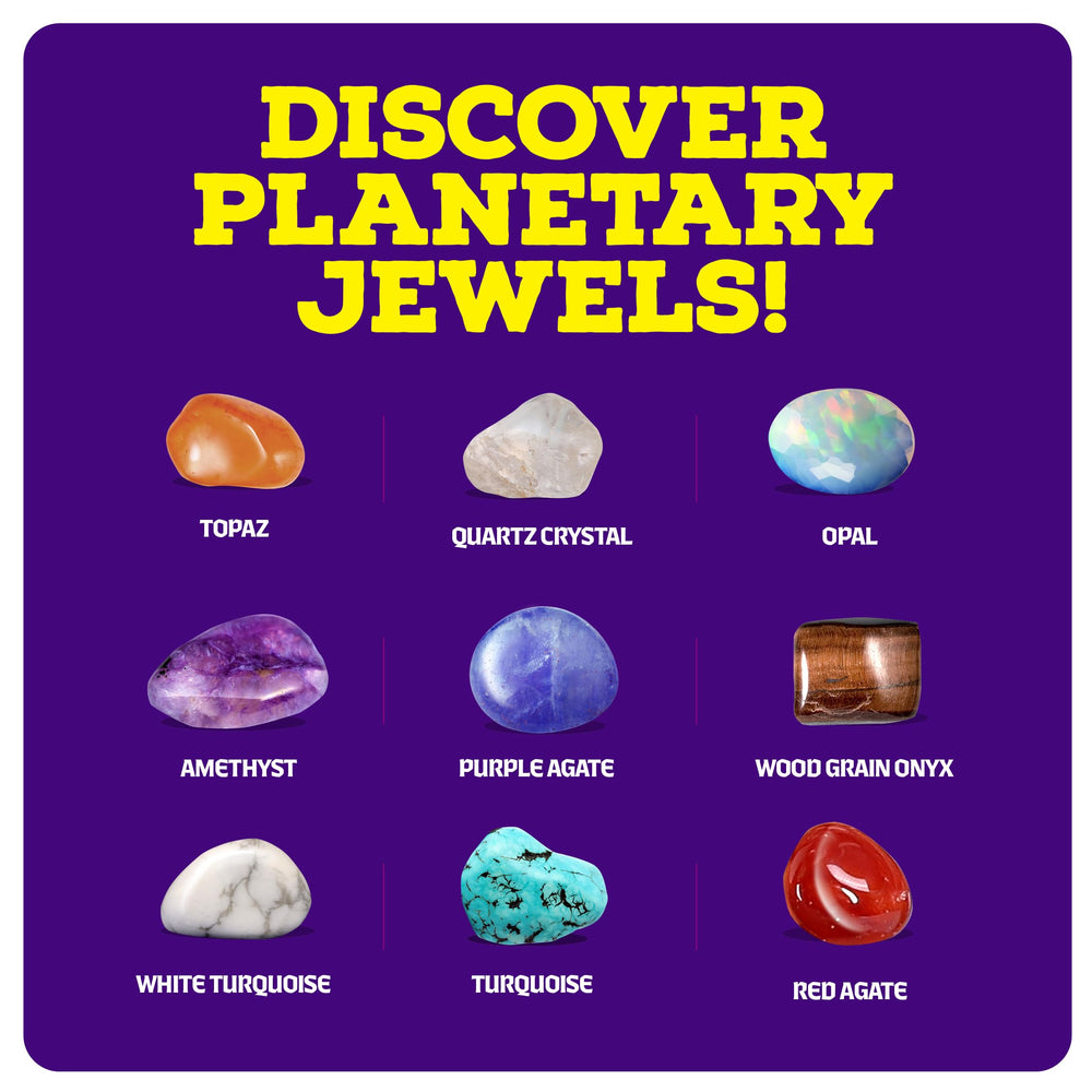Dan&Darci Galaxy Dig Kit learning cards image featuring planet and gem facts