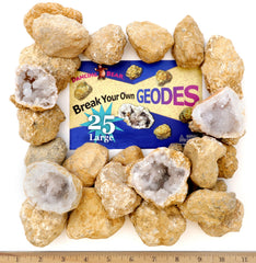 DANCING BEAR geode kit packaging with 25 break-your-own geodes for science fun.
