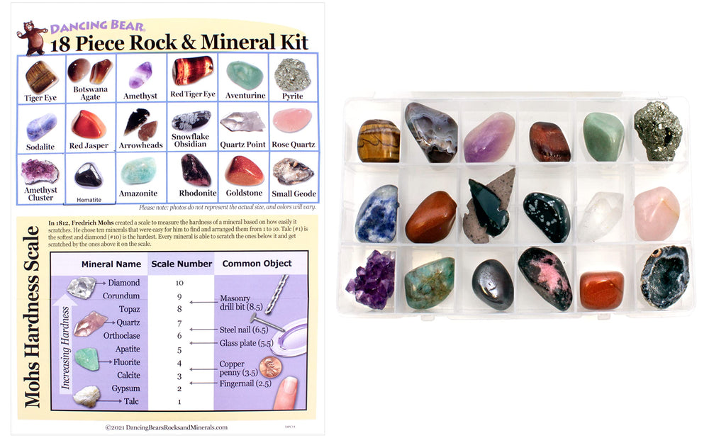 Dancing Bear hardness chart included helps compare stone qualities at a glance.