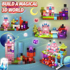 DANIUBE forest portal scene built with magnetic blocks for pretend play.