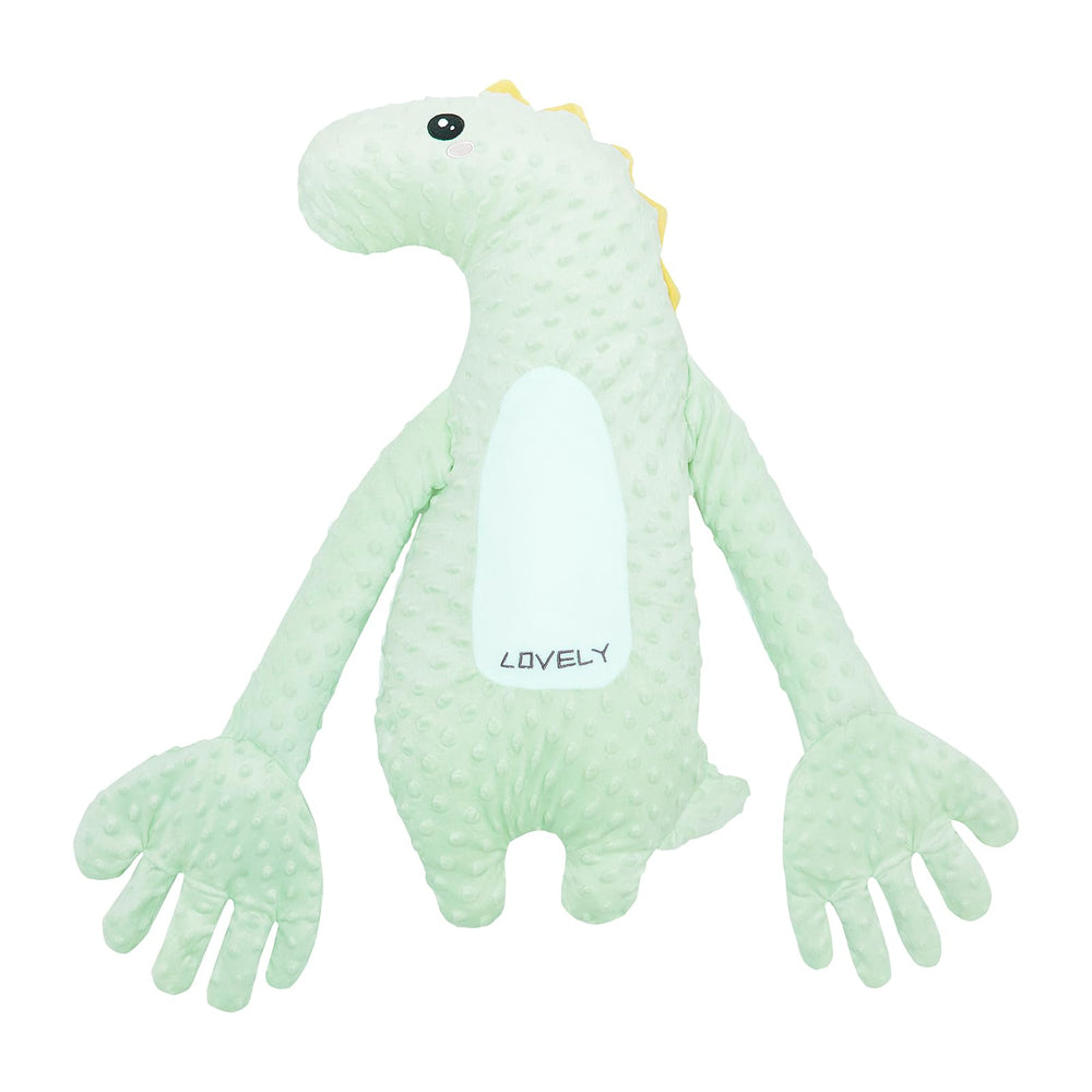 DAOLUAN dinosaur plush front view, a cuddly travel-ready companion for kids.