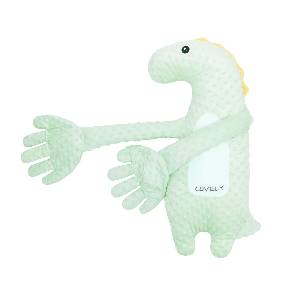 DAOLUAN dinosaur unicorn plush in child’s hands, easy-to-grasp size for little explorers.