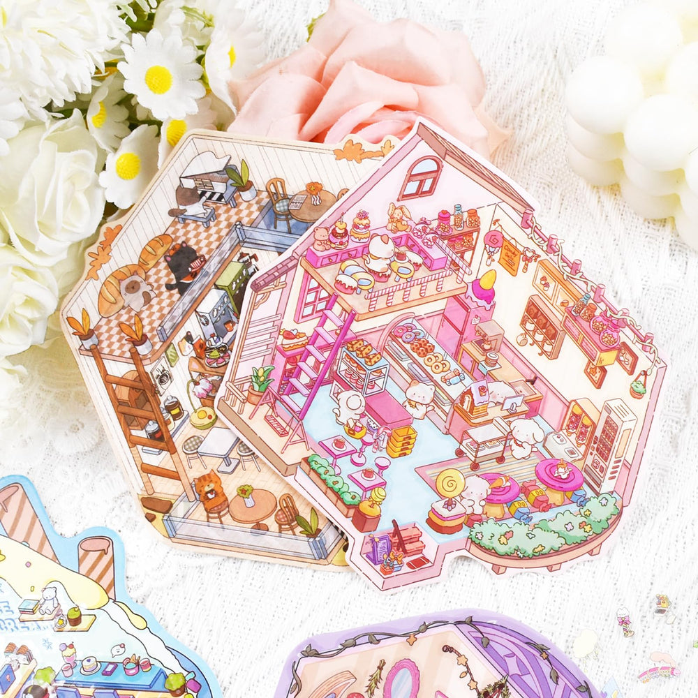 DAPUTOU cafe scene stickers invite cozy, imaginative desk decor.