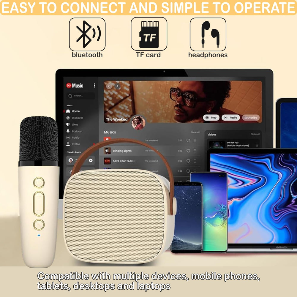 Darkant karaoke device demonstrating Bluetooth 5.3 quick pairing and speaker function.