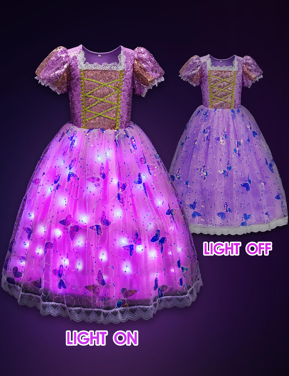 Davvew princess dress with bead butterfly embellishments for fairy-tale style.