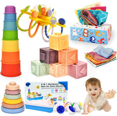 Dazhshun Montessori stack cups in vibrant colors for color recognition and hand-eye coordination.