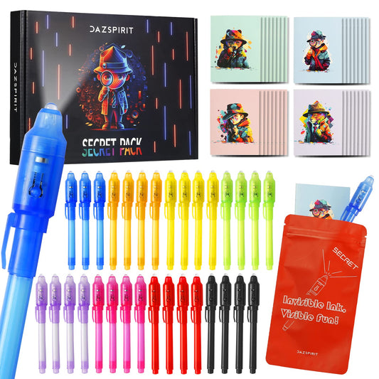 DazSpirit invisible ink pen with UV light reveals secret messages for kids' spy play.