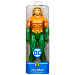 DC Comics Aquaman figure with articulated pose showing 11 joints for action.