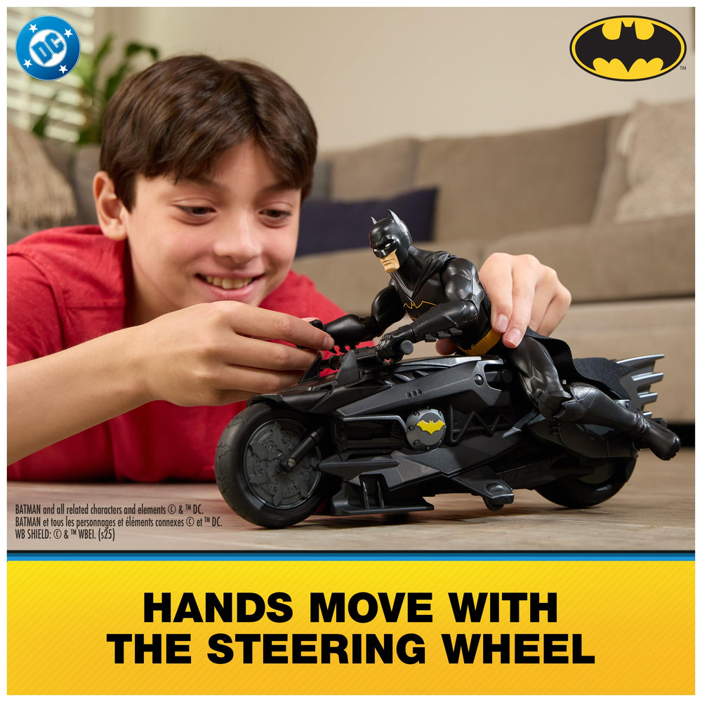 Batman Batcycle on street for fast street-race style adventures.
