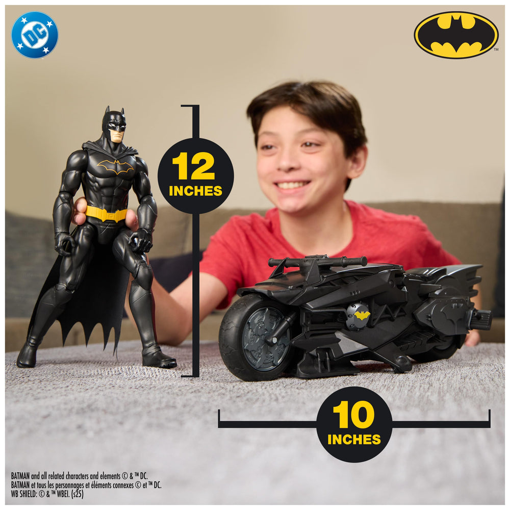 Remote-control bike compatible with 12-inch DC figures for battles.