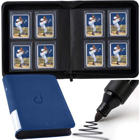 D DACCKIT Toploader Binder shows 128 toploaders for organized card collections.