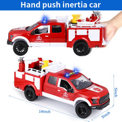 DDZOOU Big Fire Truck Toy with opened doors and tailgate encourages interactive storytelling.