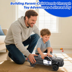 DDZOOU police pickup toy in motion with smooth push-and-roll action.