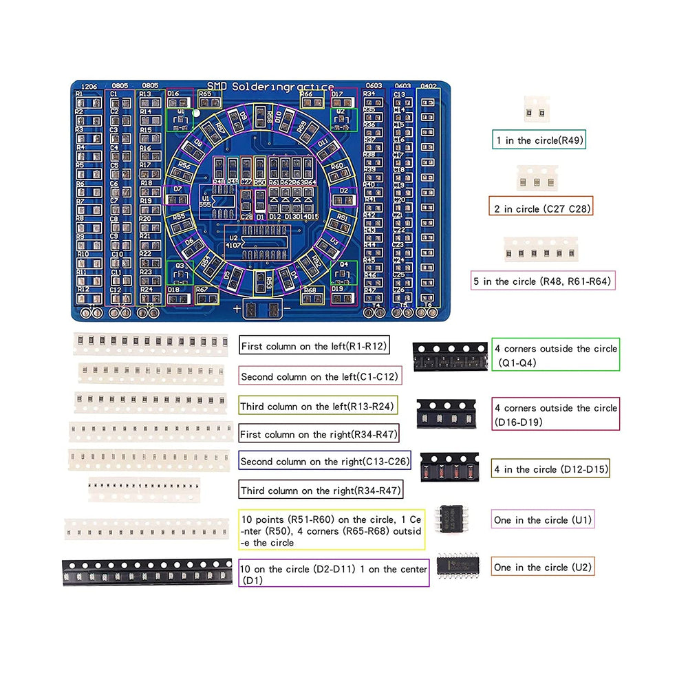 D DZRCOXI SMD welding board in action highlights progressive difficulty levels for practice