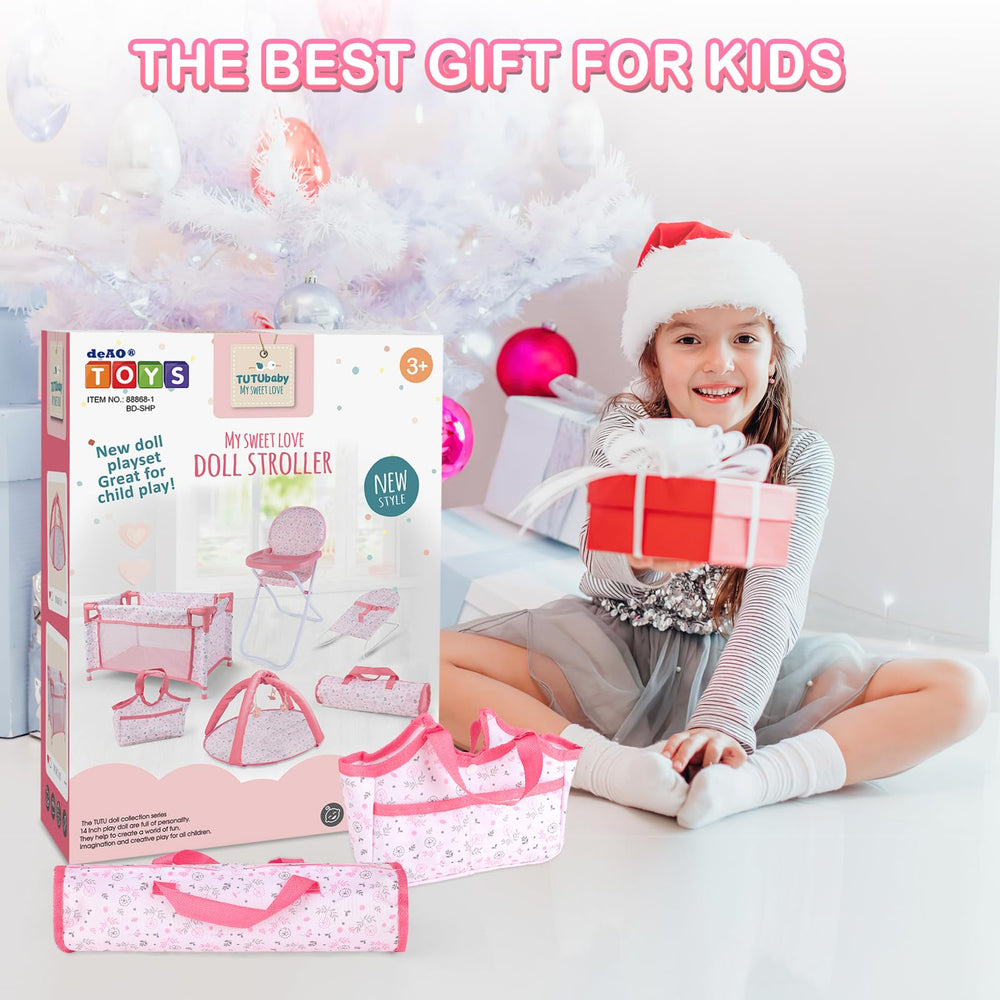 deAO 6-in-1 Doll Playset in pink enhances imaginative care play.
