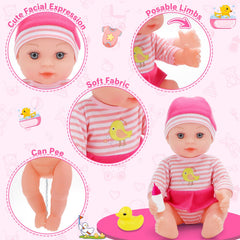 deAO Baby Doll Bath Set 12-inch doll boosts nurturing and fine motor skills