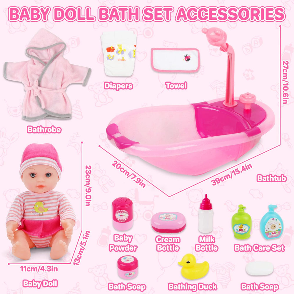 deAO Baby Doll Bath Set included accessories expand pretend play scenarios