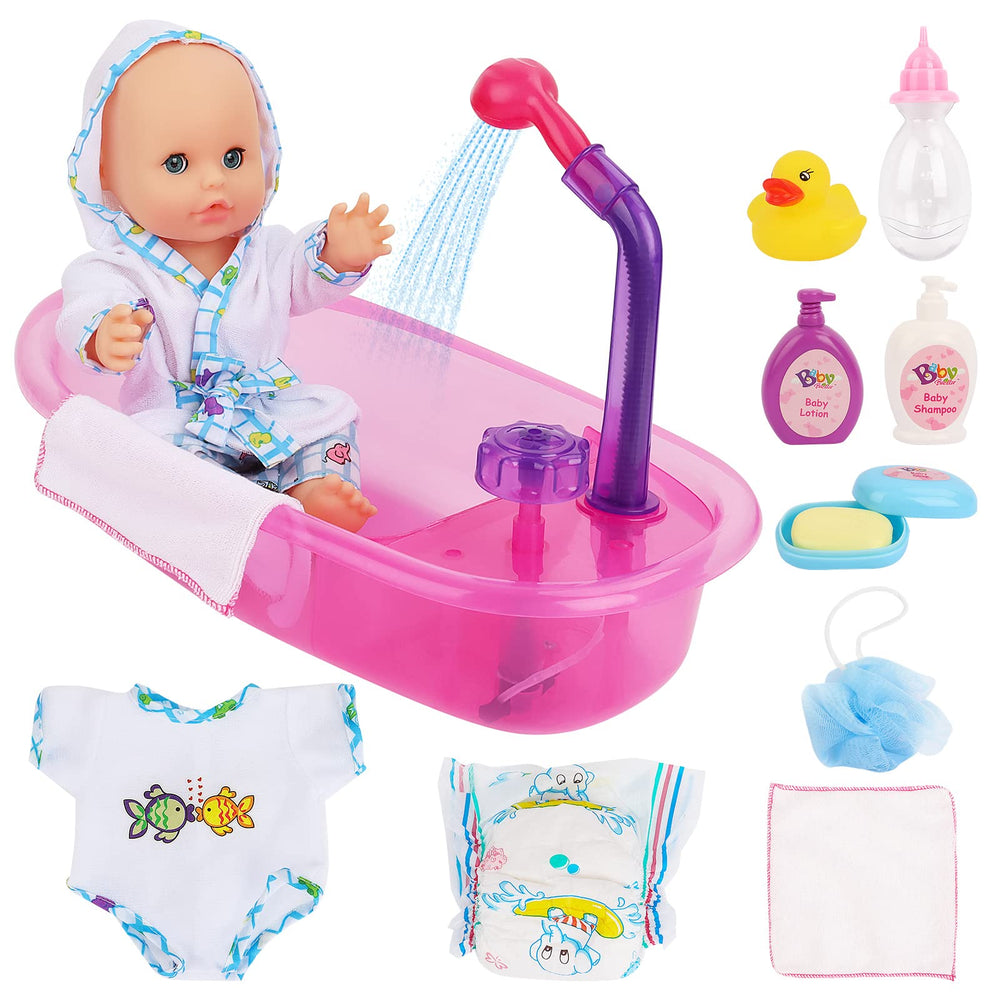 deAO baby doll bath set with tub and faucet for realistic bath time play