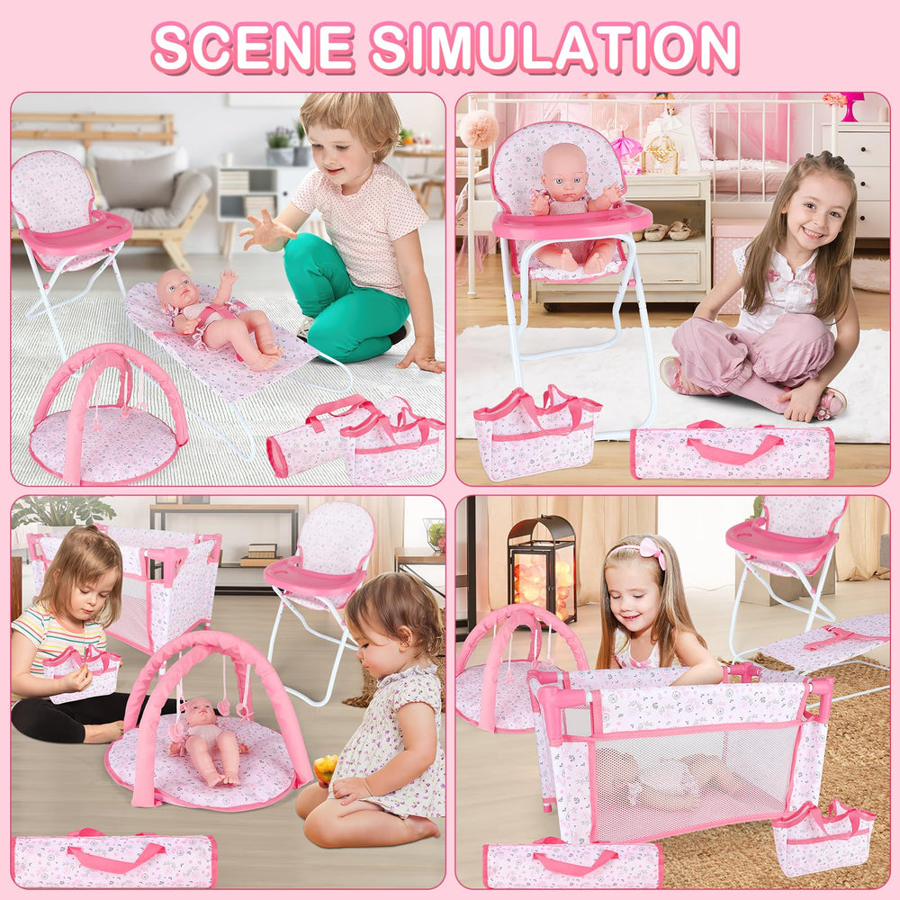 deAO Doll High Chair in pink for pretend feeding and caregiving.