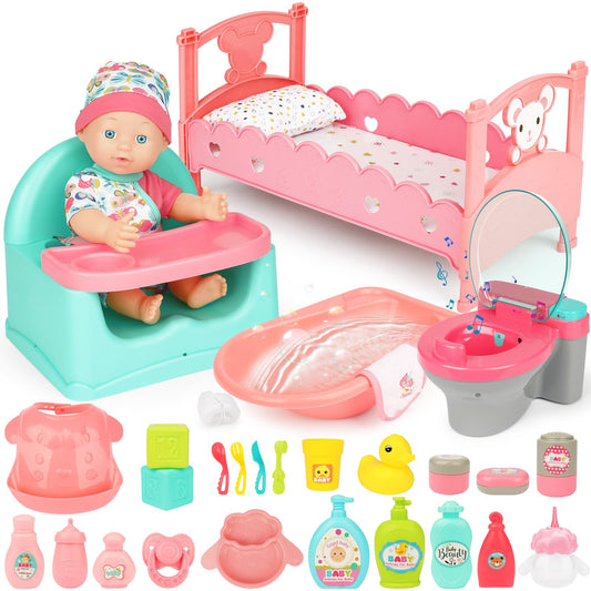 deAO Baby Doll Play Set overview highlighting a complete pretend play kit for imaginative care