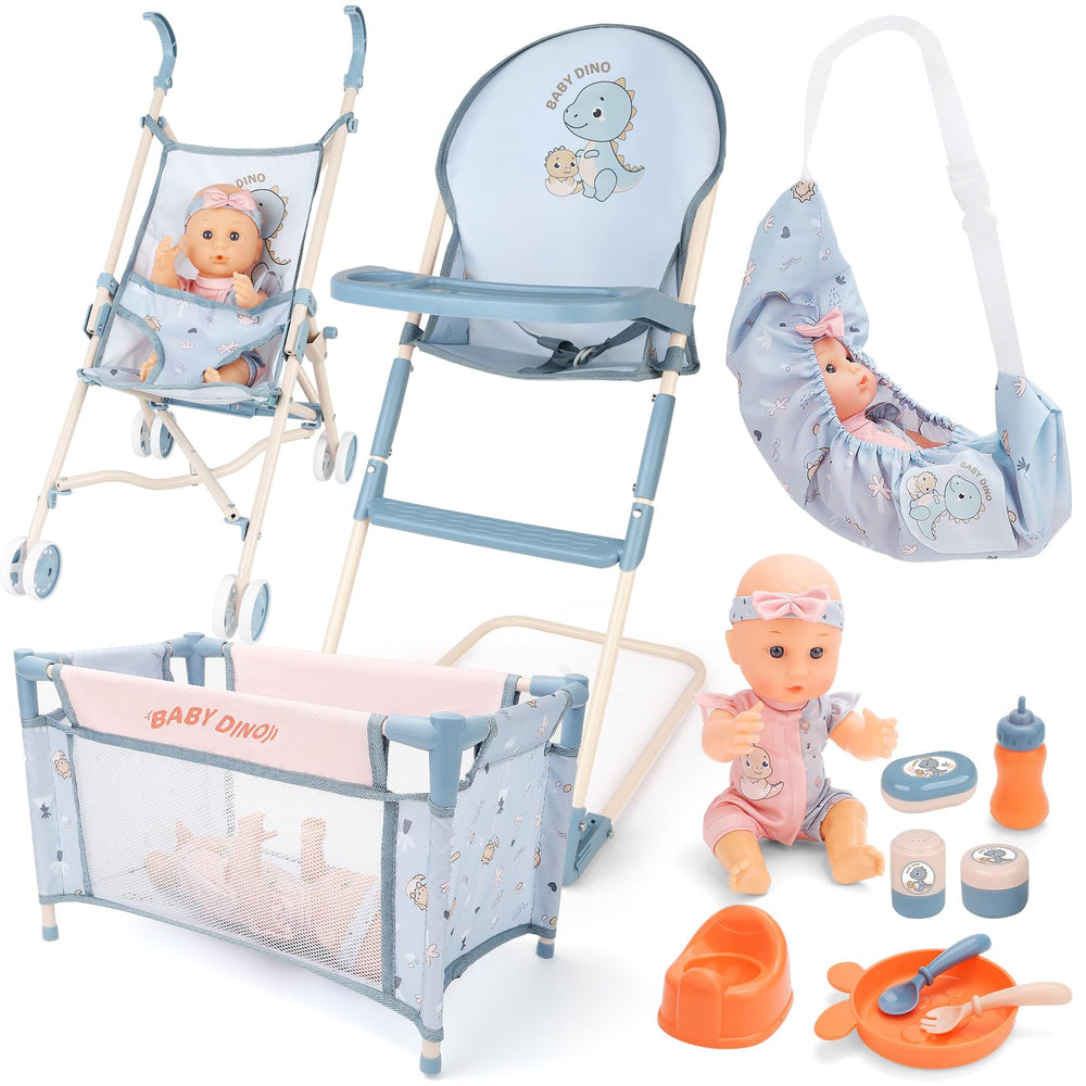 deAO baby doll set with crib promotes nurturing play and imaginative caregiving.