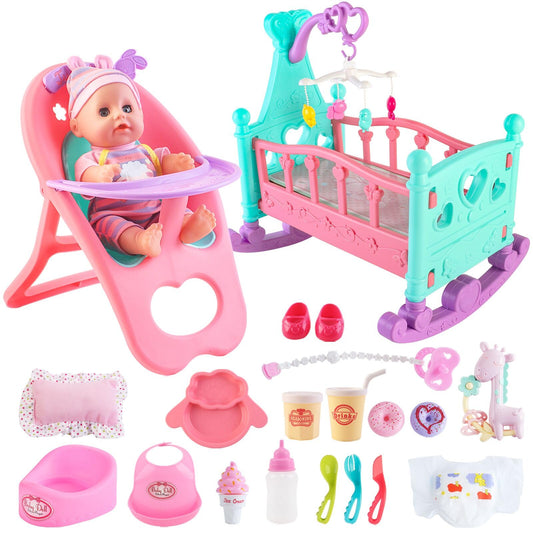 deAO baby doll set with crib for nurturing pretend play and early caregiving skills