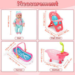 deAO Baby Doll Set shoes, bib, and rattle to complete dressing play
