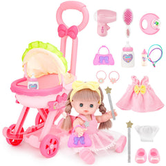 deAO baby doll stroller foldable, easy storage and smooth rolling for little caregivers