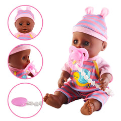 deAO Black Baby Doll Set donut and ice cream props spark creative mealtime stories.