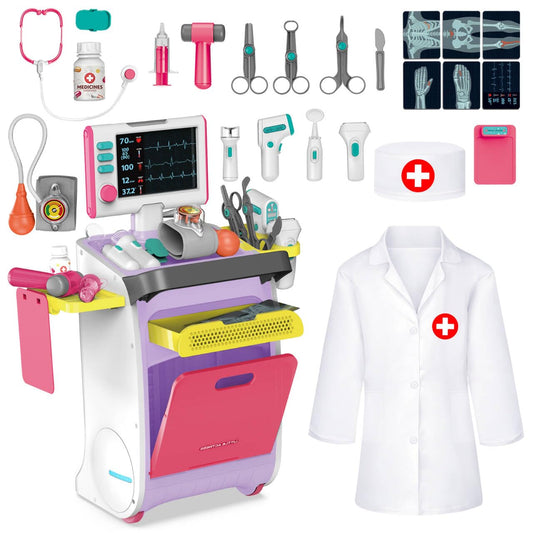 deAO Doctor Kit cart on wheels for mobile pretend visits