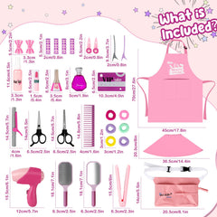 deAO Girls Beauty Salon Set apron highlights pretend barber attire for role-play.