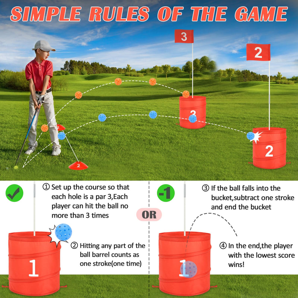 deAO Golf Yard Game balls and flags, for vibrant family competition.